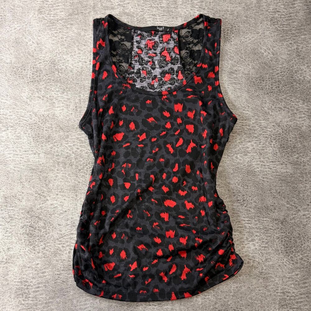 Black Leopard Print Red Accent Tank Top
